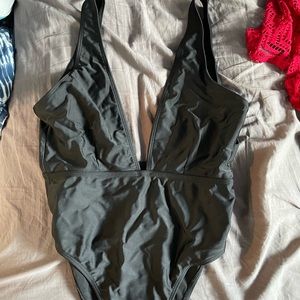 black low cute one piece bathing suit